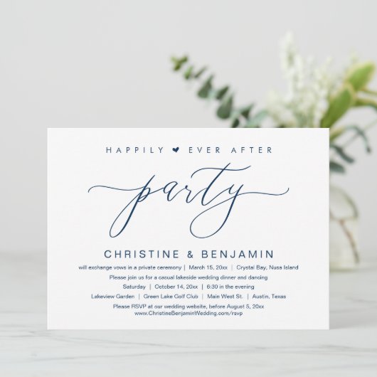 Gelukkig ooit na feest, elopement, modern script kaart (Staand voorkant)
