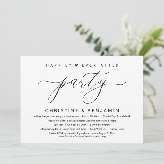 Gelukkig ooit na feest, elopement, modern script kaart (Staand voorkant)