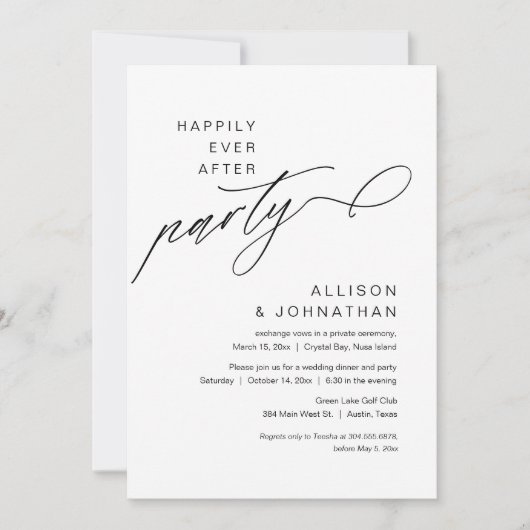 Gelukkig ooit na feest, moderne bruiloft elopement kaart (Voorkant)