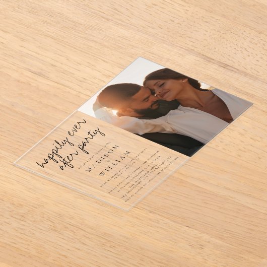 Gelukkig ooit na feest moderne foto bruiloft acryl uitnodigingen (Laagn)