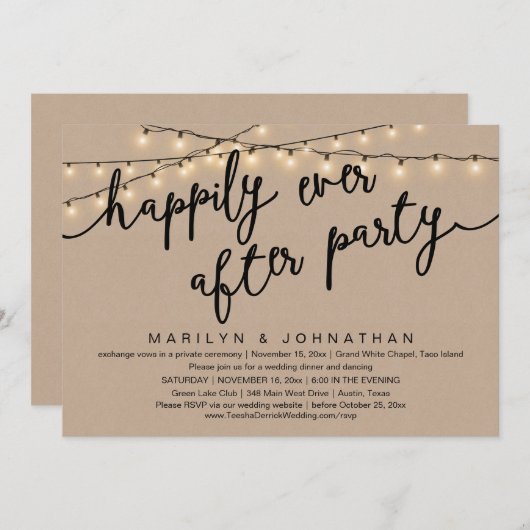 Gelukkig ooit na feest, rustiek bruiloft diner kaart