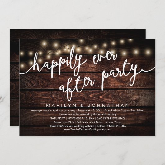 Gelukkig ooit na feest, rustiek bruiloft diner kaart (Voorkant / Achterkant)