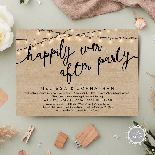 Gelukkig ooit na feest, rustiek bruiloft diner kaart