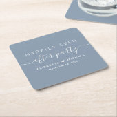 Gelukkig ooit na feest stoffige blauwe bruiloft kartonnen onderzetters (Schuin)