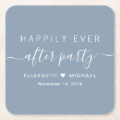 Gelukkig ooit na feest stoffige blauwe bruiloft kartonnen onderzetters (Voorkant)