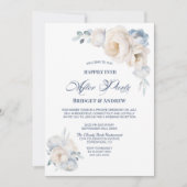 Gelukkig ooit na feestblauw wit bloemenbruiloft kaart (Voorkant)