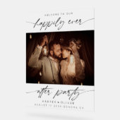 Gelukkig ooit na feestfoto bruiloft welkom acryl bord (Hoek)