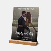 Gelukkig ooit na feestfoto bruiloft welkom acryl bord (Hoek)