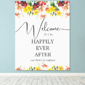 Gelukkig ooit na Floral Natuur Wedding Welkom Canvas Afdruk (Insitu (Houten vloer))