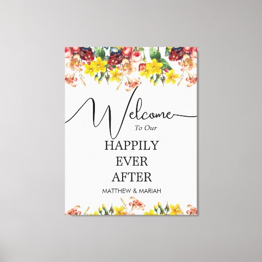 Gelukkig ooit na Floral Natuur Wedding Welkom Canvas Afdruk (Voorkant)