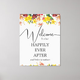 Gelukkig ooit na Floral Natuur Wedding Welkom Canvas Afdruk