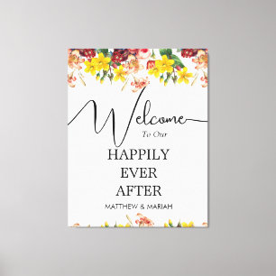 Gelukkig ooit na Floral Natuur Wedding Welkom Canvas Afdruk