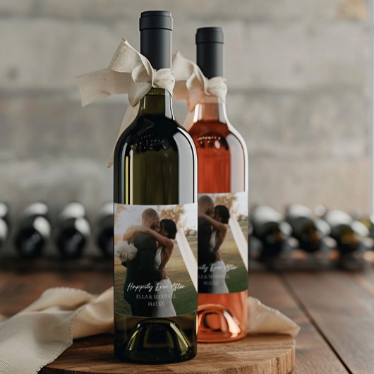 Gelukkig ooit na foto Afbeelding bruiloft gunst Wijn Etiket