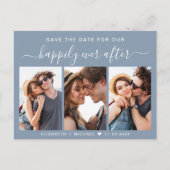 Gelukkig ooit na foto Dusty Blue de datum opslaan Aankondigingskaart (Voorkant)
