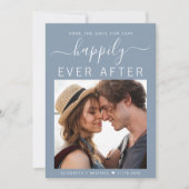 Gelukkig ooit na foto Dusty Blue Save The Date (Voorkant)