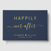 Gelukkig ooit na foto marine blauwe bruiloft gastenboek (Voorkant)