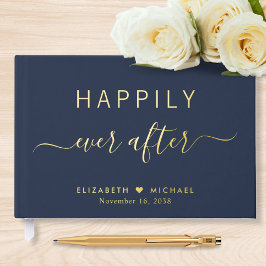 Gelukkig ooit na foto marine blauwe bruiloft gastenboek