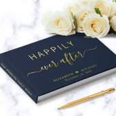 Gelukkig ooit na foto marine blauwe bruiloft gastenboek