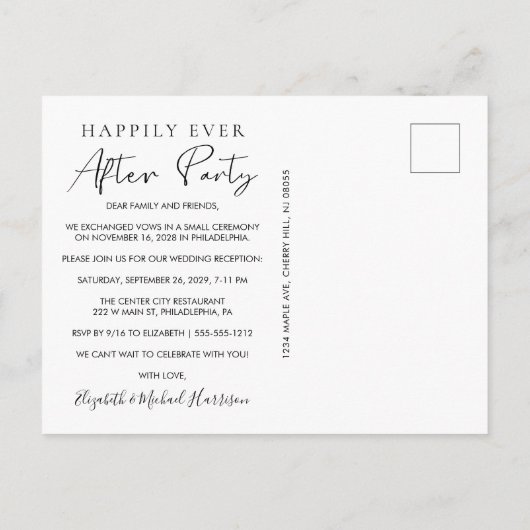 Gelukkig ooit na foto-ontvangst uitnodiging briefkaart (Achterkant)