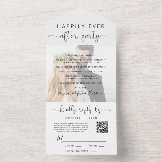 Gelukkig ooit na foto QR Code Wedding Reception All In One Uitnodiging (Binnen)