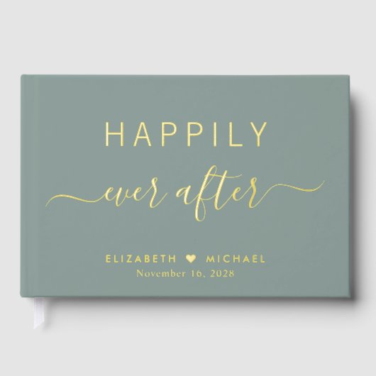 Gelukkig ooit na foto Sage Green Wedding Gastenboek (Voorkant)