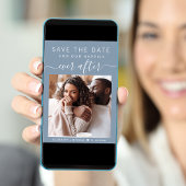 Gelukkig ooit na foto stoffige blauwe bruiloft save the date