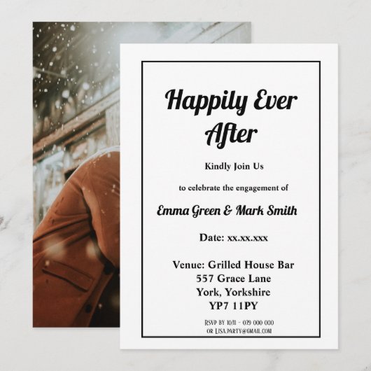 Gelukkig ooit na foto terug verlovingsfeest kaart (Voorkant / Achterkant)