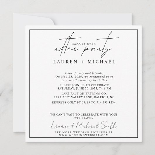 Gelukkig ooit na foto zwart-wit bruiloft aankondiging (Voorkant)