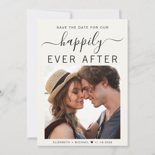 Gelukkig ooit na fotocrème save the date (Voorkant)