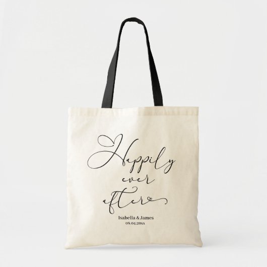 Gelukkig ooit na gepersonaliseerde bruiloft welkom tote bag (Voorkant)