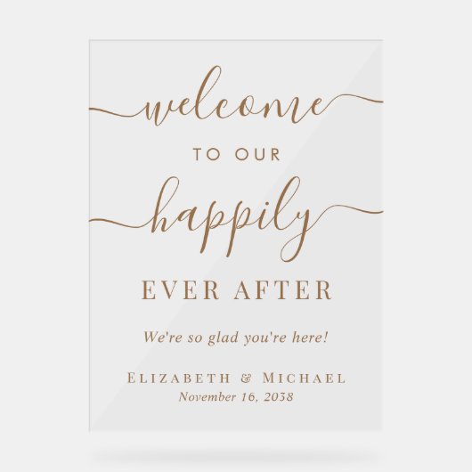 Gelukkig ooit na gouden bruiloft welkom acryl bord (Voorkant)