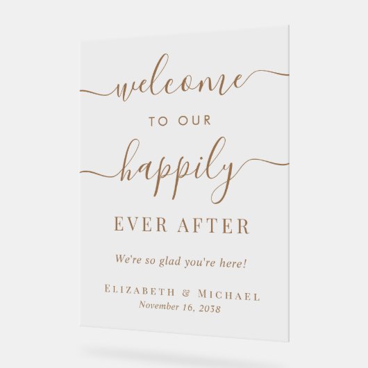 Gelukkig ooit na gouden bruiloft welkom acryl bord (Hoek)