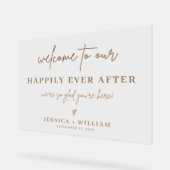 Gelukkig ooit na gouden bruiloft welkom acryl bord (Hoek)