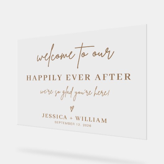 Gelukkig ooit na gouden bruiloft welkom acryl bord (Hoek)