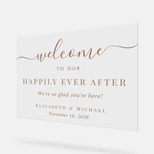 Gelukkig ooit na gouden bruiloft welkom acryl bord (Hoek)