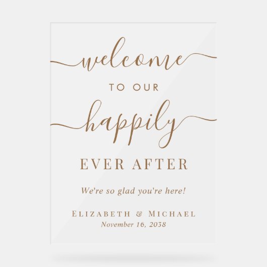 Gelukkig ooit na gouden bruiloft Welkom Frosted Acryl Bord (Voorkant)
