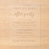 Gelukkig ooit na gouden script bruiloft receptie acryl uitnodigingen (Voorkant)