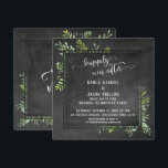 Gelukkig ooit na Greenery Bouquet op Chalkboard Kaart<br><div class="desc">Deze charmante trouwreceptie of receptie-enige partijuitnodiging kenmerkt een achtergrond van het karton evenals een grensvierkant bord bekledingsbadge waartussen ik rommelige bouquets van waterverf groen heb geplaatst. Gebruikend een elegante, het draaien, moderne manuscriptdoopvont, heb ik de woorden "gelukkig ooit na"bij de bovenkant, een kopbal aan uw eigen persoonlijke details teruggegeven die...</div>