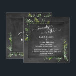 Gelukkig ooit na Greenery Bouquet op Chalkboard Kaart<br><div class="desc">Deze charmante trouwreceptie of receptie-enige partijuitnodiging kenmerkt een achtergrond van het karton evenals een grensvierkant bord bekledingsbadge waartussen ik rommelige bouquets van waterverf groen heb geplaatst. Gebruikend een elegante, het draaien, moderne manuscriptdoopvont, heb ik de woorden "gelukkig ooit na"bij de bovenkant, een kopbal aan uw eigen persoonlijke details teruggegeven die...</div>