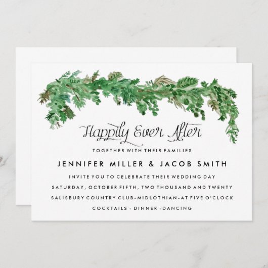 Gelukkig ooit na groen bruiloft uitnodiging (Voorkant / Achterkant)
