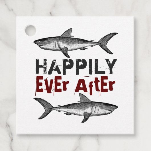 Gelukkig ooit na haaienbruiloft bedankjes labels (Voorkant)