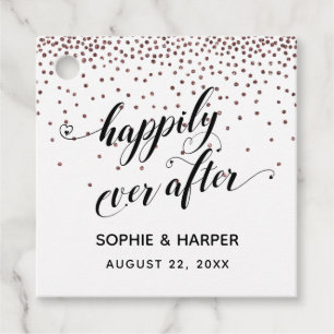 Gelukkig ooit na hart en Roos Gold Confetti Bedankjes Labels