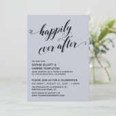 Gelukkig ooit na harten stoffige blauwe receptie kaart (Staand voorkant)