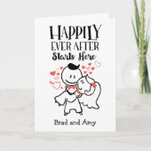 Gelukkig ooit na het begin hier met een bruiloft v kaart (Voorkant)