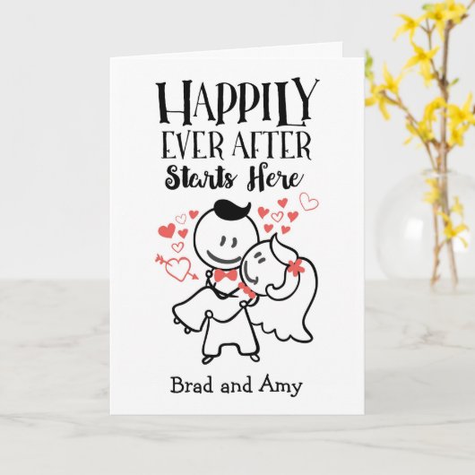 Gelukkig ooit na het begin hier met een bruiloft v kaart (Gele Bloem)