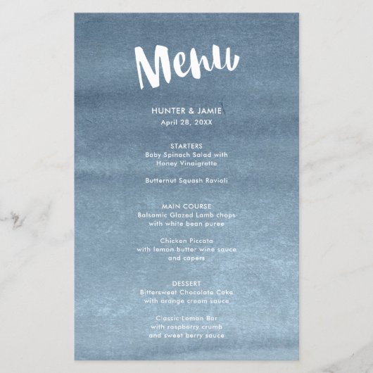 Gelukkig ooit na het blauwe Waterverf Wedding Menu (Voorkant)