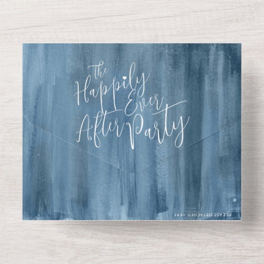 Gelukkig ooit na het bruiloft foto blauw grijs all in one uitnodiging (Achterkant)