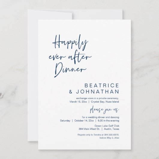 Gelukkig ooit na het diner, Elopement, Navy Blue Kaart (Voorkant)