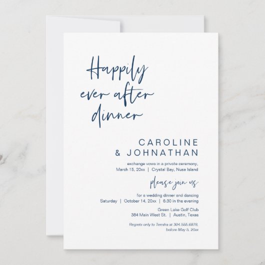 Gelukkig ooit na het diner, Elopement, Navy Blue Kaart (Voorkant)
