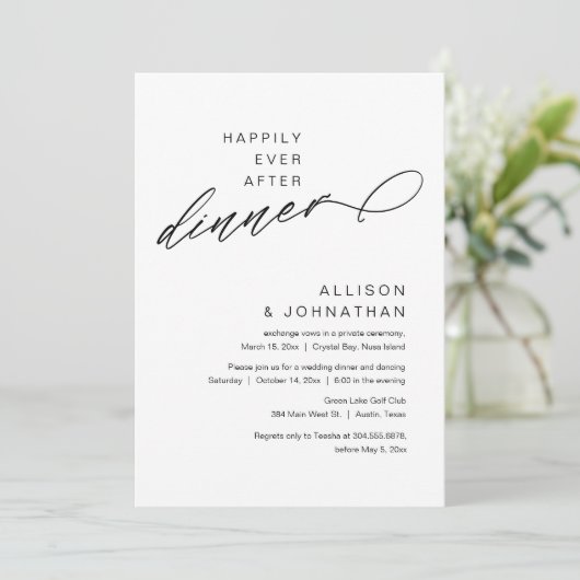 Gelukkig ooit na het diner moderne bruiloft Elopem Kaart (Staand voorkant)